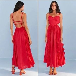 Farm Rio Heart Red Midi Dress